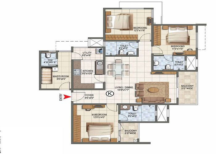 Godrej Madison Avenue 3 BHK Floor Plan